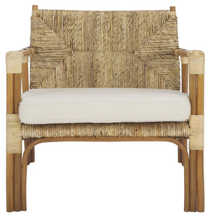 Safavieh Elexa Banana Weaving Accent Chair - Natural & White | Chic Comfort For Stylish Home Décor Spaces Natural ,White Rattan 3,4 Pole ,Fabric ,Foam ,Plywood ,Banana Weaving Cwk3016a