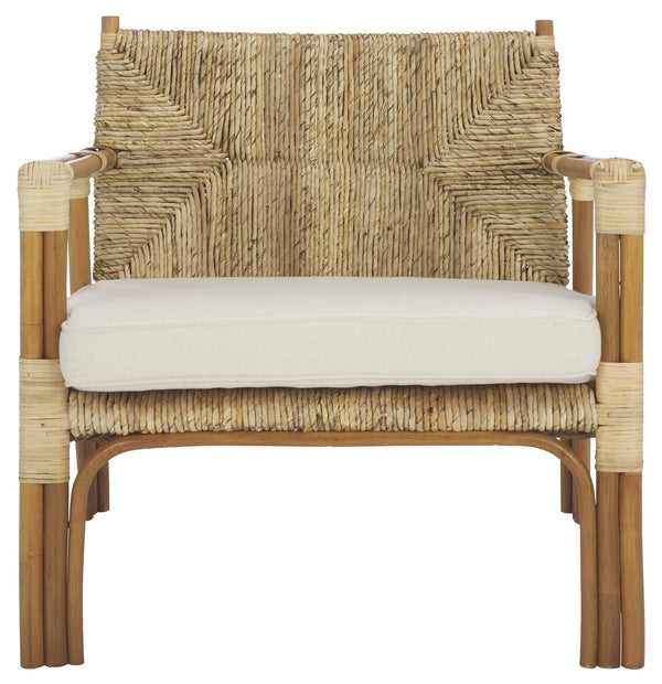 Safavieh Elexa Banana Weaving Accent Chair - Natural & White | Chic Comfort For Stylish Home Décor Spaces Natural ,White Rattan 3,4 Pole ,Fabric ,Foam ,Plywood ,Banana Weaving Cwk3016a
