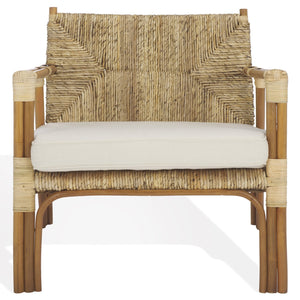 Safavieh Elexa Banana Weaving Accent Chair - Natural & White | Chic Comfort For Stylish Home Décor Spaces Natural ,White Rattan 3,4 Pole ,Fabric ,Foam ,Plywood ,Banana Weaving Cwk3016a