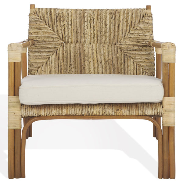 Safavieh Elexa Banana Weaving Accent Chair - Natural & White | Chic Comfort For Stylish Home Décor Spaces Natural ,White Rattan 3,4 Pole ,Fabric ,Foam ,Plywood ,Banana Weaving Cwk3016a