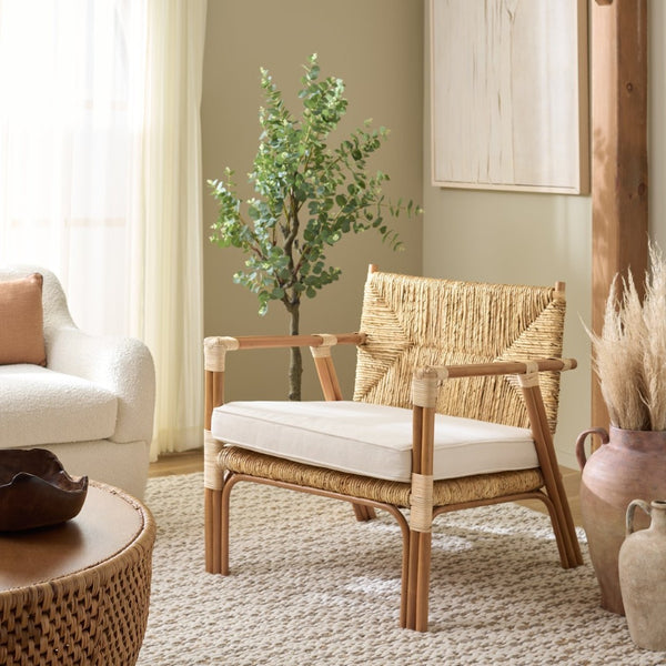 Safavieh ELEXA Banana Weaving Accent Chair - Natural & White | Stylish, Handcrafted Comfort for Any Space CWK3016A