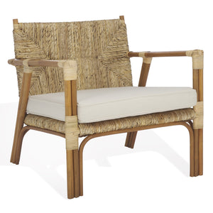 Safavieh Elexa Banana Weaving Accent Chair - Natural & White | Chic Comfort For Stylish Home Décor Spaces Natural ,White Rattan 3,4 Pole ,Fabric ,Foam ,Plywood ,Banana Weaving Cwk3016a