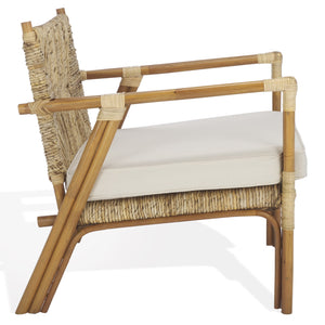 Safavieh Elexa Banana Weaving Accent Chair - Natural & White | Chic Comfort For Stylish Home Décor Spaces Natural ,White Rattan 3,4 Pole ,Fabric ,Foam ,Plywood ,Banana Weaving Cwk3016a