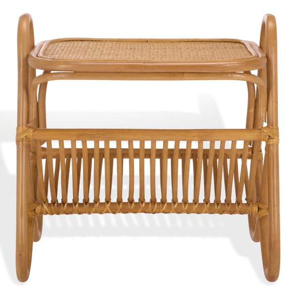 Safavieh BAYARD Rattan Accent Table with Integrated Magazine Holder - Hand-Woven Natural Design for Cozy Spaces CWK3017A