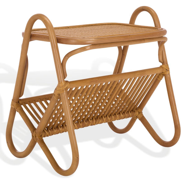 Safavieh BAYARD Rattan Accent Table with Integrated Magazine Holder - Hand-Woven Natural Design for Cozy Spaces CWK3017A