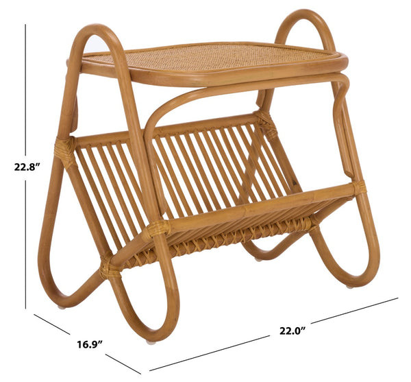Safavieh BAYARD Rattan Accent Table with Integrated Magazine Holder - Hand-Woven Natural Design for Cozy Spaces CWK3017A