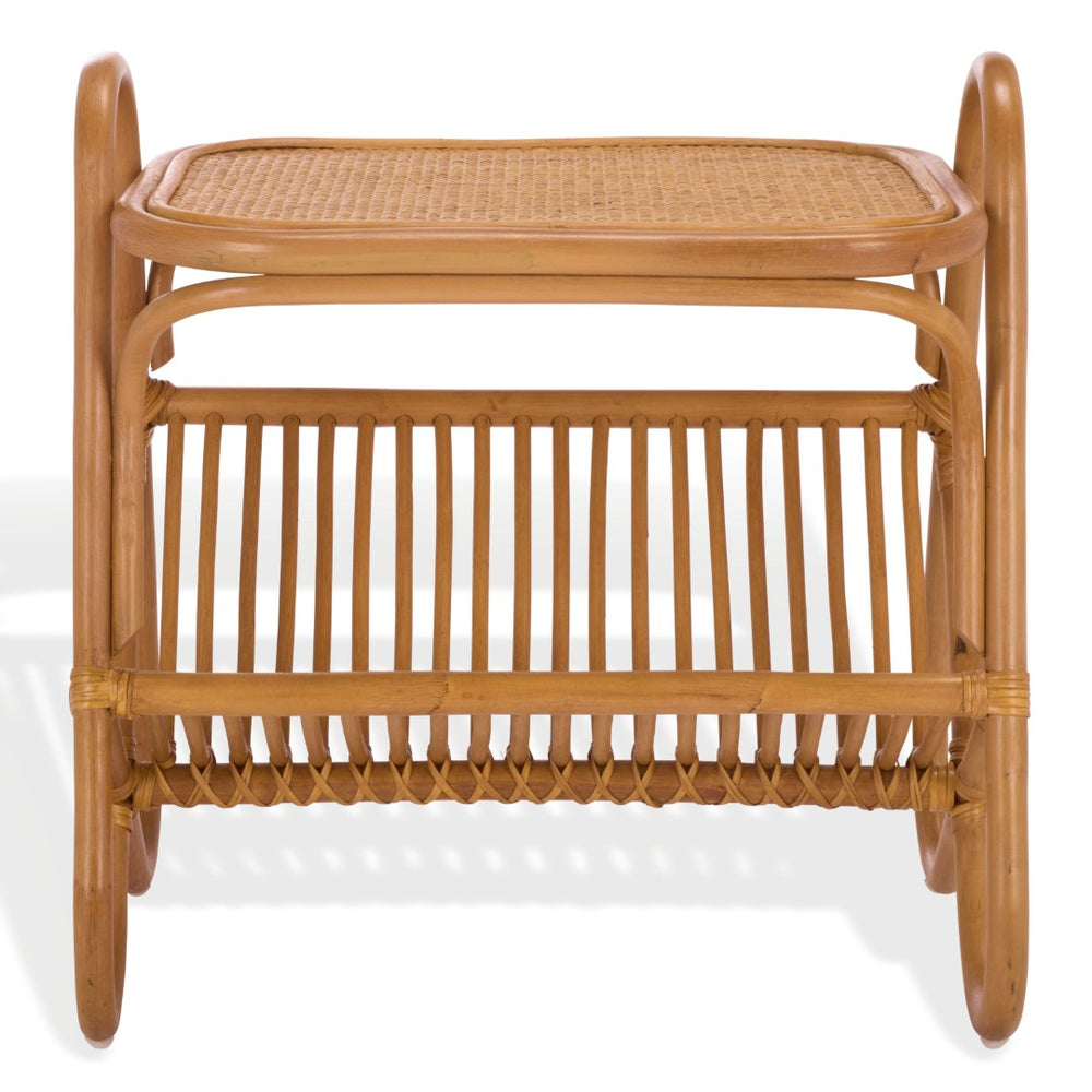 Safavieh BAYARD Rattan Accent Table with Integrated Magazine Holder - Hand-Woven Natural Design for Cozy Spaces CWK3017A