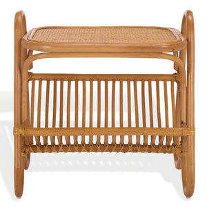 Safavieh BAYARD Rattan Accent Table with Integrated Magazine Holder - Hand-Woven Natural Design for Cozy Spaces CWK3017A