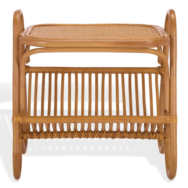 Safavieh BAYARD Rattan Accent Table with Integrated Magazine Holder - Hand-Woven Natural Design for Cozy Spaces CWK3017A