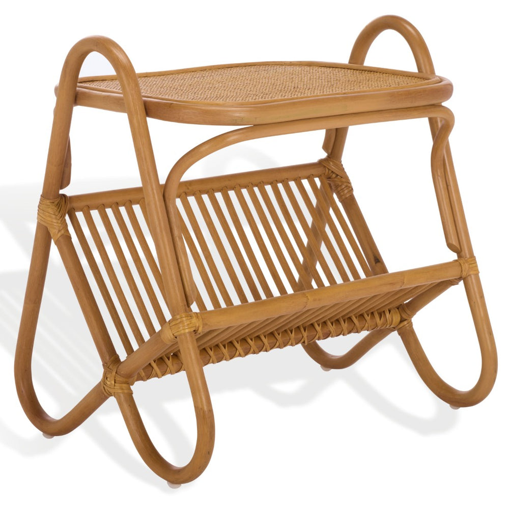 Safavieh BAYARD Rattan Accent Table with Integrated Magazine Holder - Hand-Woven Natural Design for Cozy Spaces CWK3017A