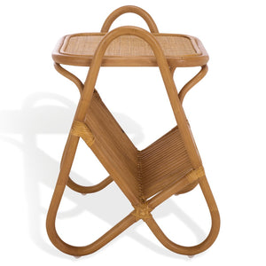 Safavieh BAYARD Rattan Accent Table with Integrated Magazine Holder - Hand-Woven Natural Design for Cozy Spaces CWK3017A