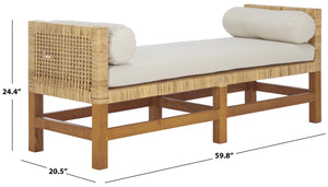 Safavieh Cryslene Teakwood Bench – Elegant Natural & White Finish, Linen Seat For Stylish Home Comfort Natural ,White Wood Cwk3018a