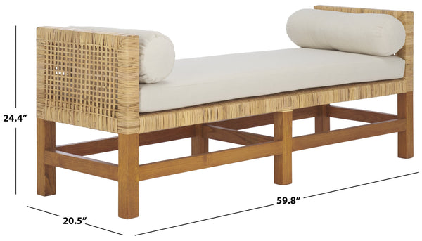 Safavieh Cryslene Teakwood Bench – Elegant Natural & White Finish, Linen Seat For Stylish Home Comfort Natural ,White Wood Cwk3018a