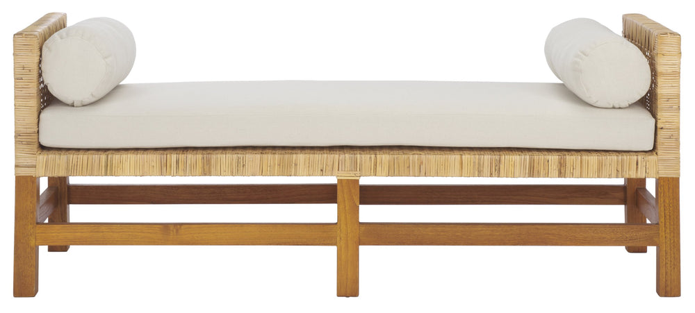 Safavieh Cryslene Teakwood Bench – Elegant Natural & White Finish, Linen Seat For Stylish Home Comfort Natural ,White Wood Cwk3018a