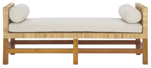 Safavieh Cryslene Teakwood Bench – Elegant Natural & White Finish, Linen Seat For Stylish Home Comfort Natural ,White Wood Cwk3018a