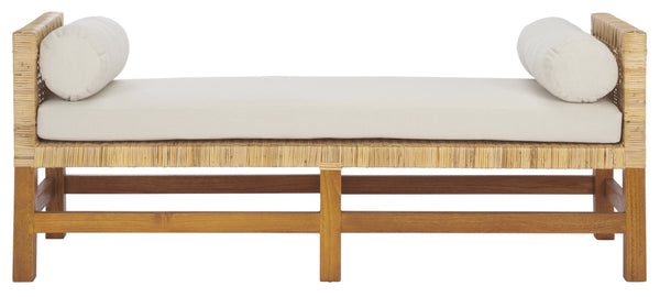 Safavieh Cryslene Teakwood Bench – Elegant Natural & White Finish, Linen Seat For Stylish Home Comfort Natural ,White Wood Cwk3018a