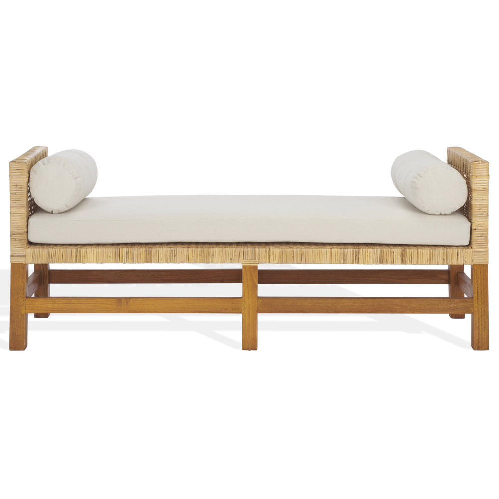 Safavieh Cryslene Teakwood Bench – Elegant Natural & White Finish, Linen Seat For Stylish Home Comfort Natural ,White Wood Cwk3018a