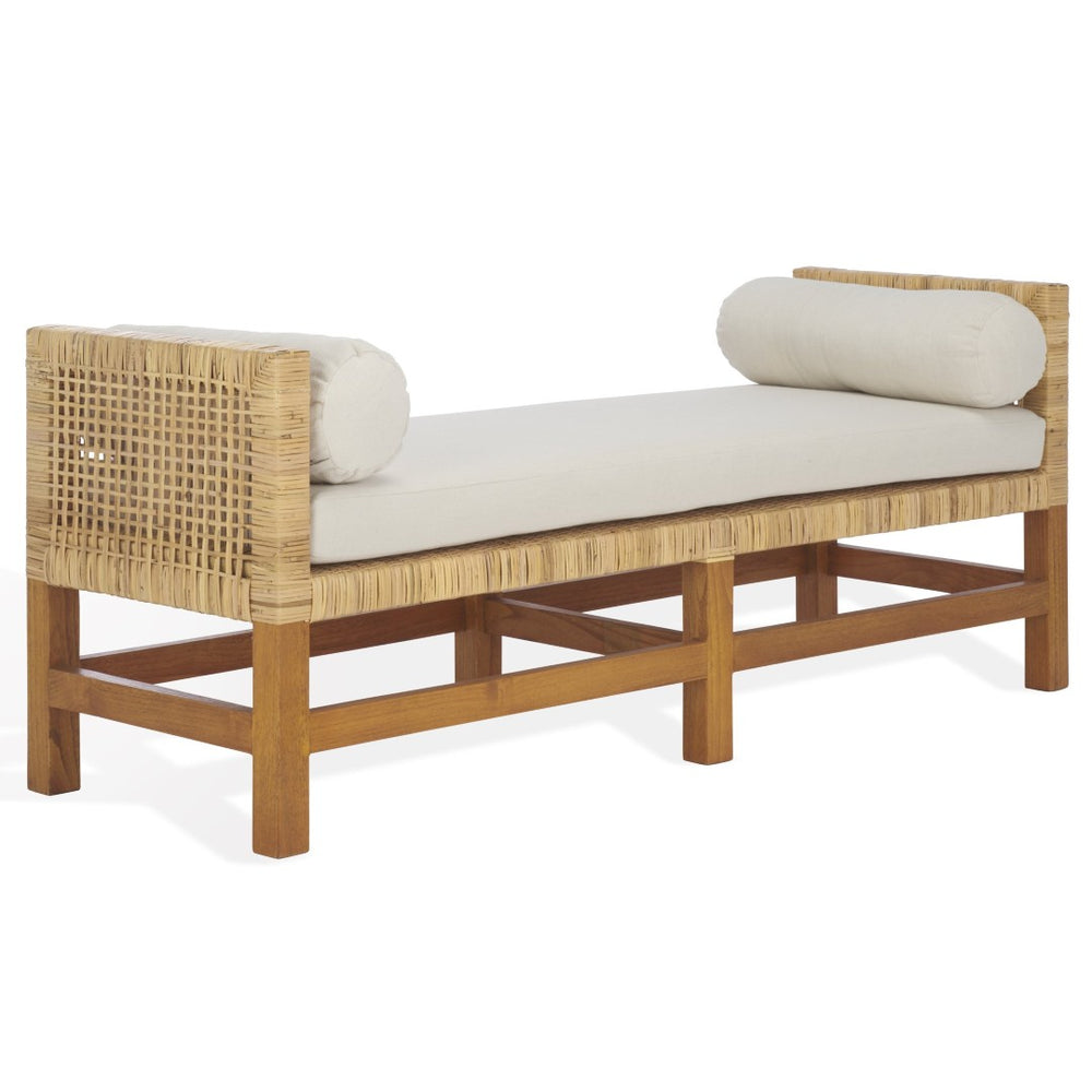 Safavieh CRYSLENE Teakwood Bench - Natural Wood with White Accents for Modern Entryway & Bedroom Seating CWK3018A