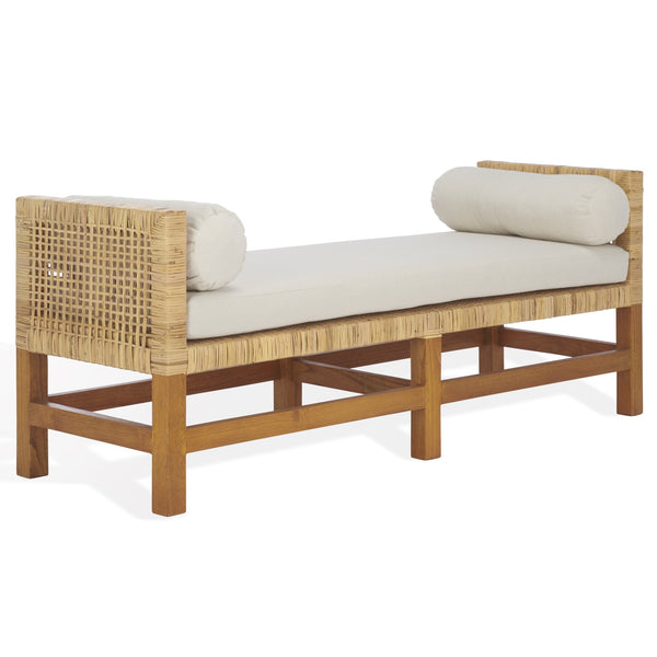 Safavieh Cryslene Teakwood Bench – Elegant Natural & White Finish, Linen Seat For Stylish Home Comfort Natural ,White Wood Cwk3018a