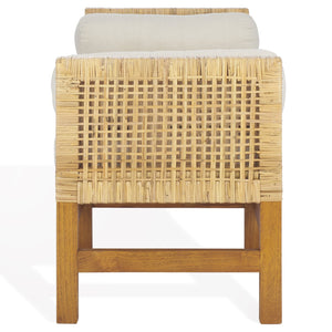 Safavieh Cryslene Teakwood Bench – Elegant Natural & White Finish, Linen Seat For Stylish Home Comfort Natural ,White Wood Cwk3018a