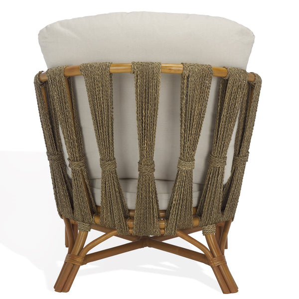 Safavieh Donatello Rattan Pole Accent Chair - Elegant Natural & White Design For Stylish Living Spaces Natural ,White Rattan 3,4 Pole ,Fabric ,Foam ,Rattan Core Cwk3019a