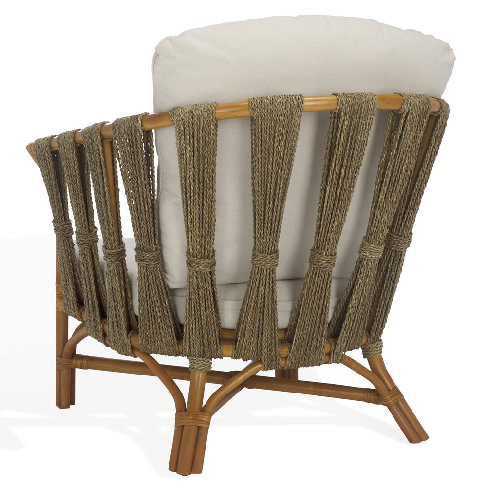 Safavieh Donatello Rattan Pole Accent Chair - Elegant Natural & White Design For Stylish Living Spaces Natural ,White Rattan 3,4 Pole ,Fabric ,Foam ,Rattan Core Cwk3019a