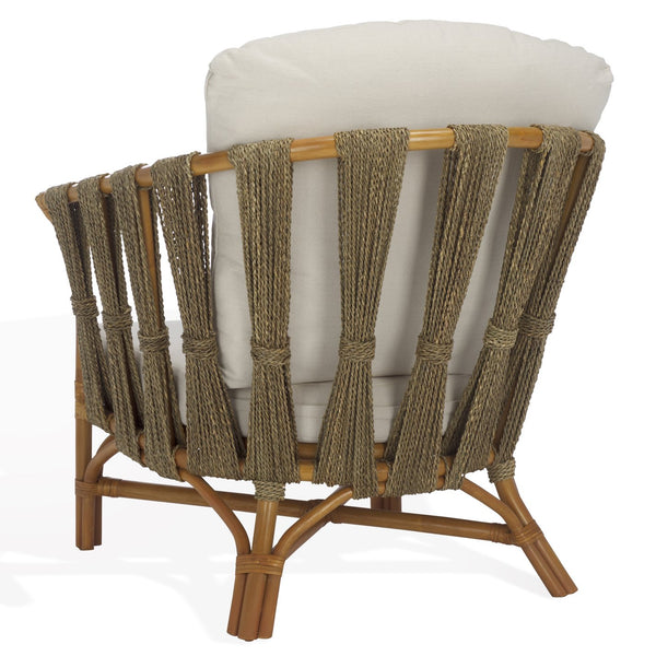 Safavieh Donatello Rattan Pole Accent Chair - Elegant Natural & White Design For Stylish Living Spaces Natural ,White Rattan 3,4 Pole ,Fabric ,Foam ,Rattan Core Cwk3019a
