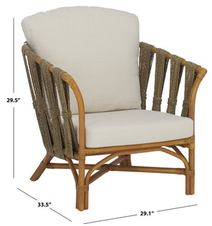 Safavieh DONATELLO Rattan Pole Accent Chair – Natural & White, Stylish Comfort for Living Rooms & Sunrooms CWK3019A