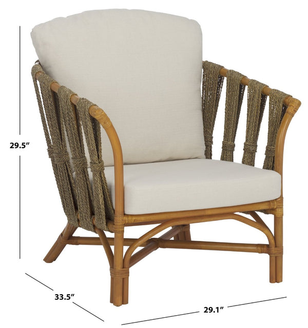 Safavieh DONATELLO Rattan Pole Accent Chair – Natural & White, Stylish Comfort for Living Rooms & Sunrooms CWK3019A