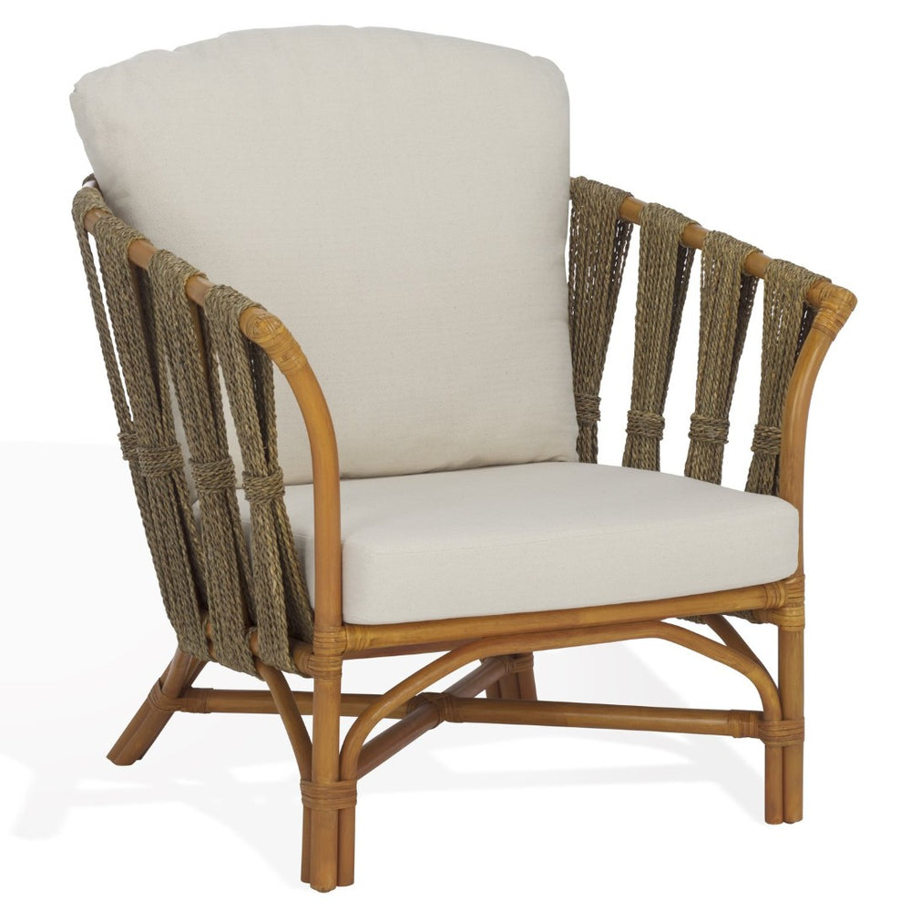 Safavieh DONATELLO Rattan Pole Accent Chair – Natural & White, Stylish Comfort for Living Rooms & Sunrooms CWK3019A