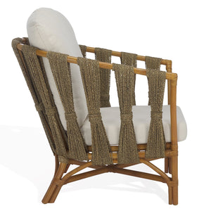 Safavieh Donatello Rattan Pole Accent Chair - Elegant Natural & White Design For Stylish Living Spaces Natural ,White Rattan 3,4 Pole ,Fabric ,Foam ,Rattan Core Cwk3019a