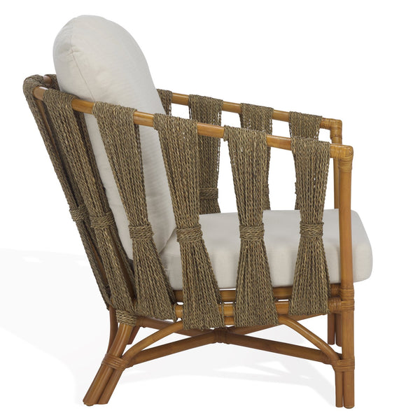 Safavieh Donatello Rattan Pole Accent Chair - Elegant Natural & White Design For Stylish Living Spaces Natural ,White Rattan 3,4 Pole ,Fabric ,Foam ,Rattan Core Cwk3019a