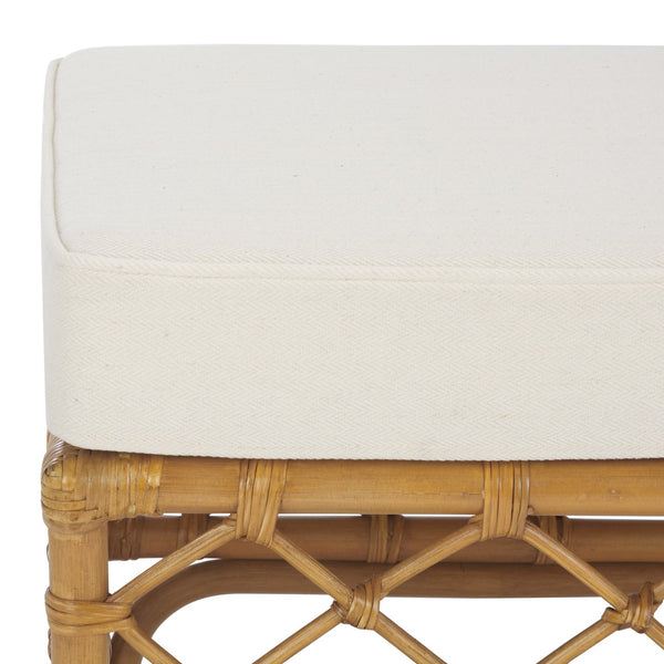 Safavieh Cherilynn Rattan Pole Ottoman - Natural & White Cushion, Elegant Comfort For Chic Living Spaces Natural ,White Rattan 3,4 Pole ,Fabric ,Foam Cwk3020a