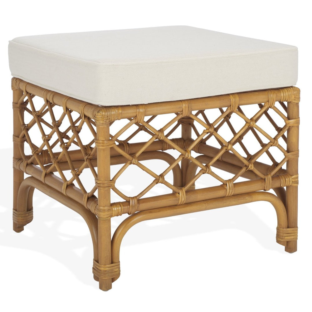 Safavieh CHERILYNN Rattan Pole Ottoman - Coastal Charm White Accent Piece for Living Room & Bedroom Decor CWK3020A