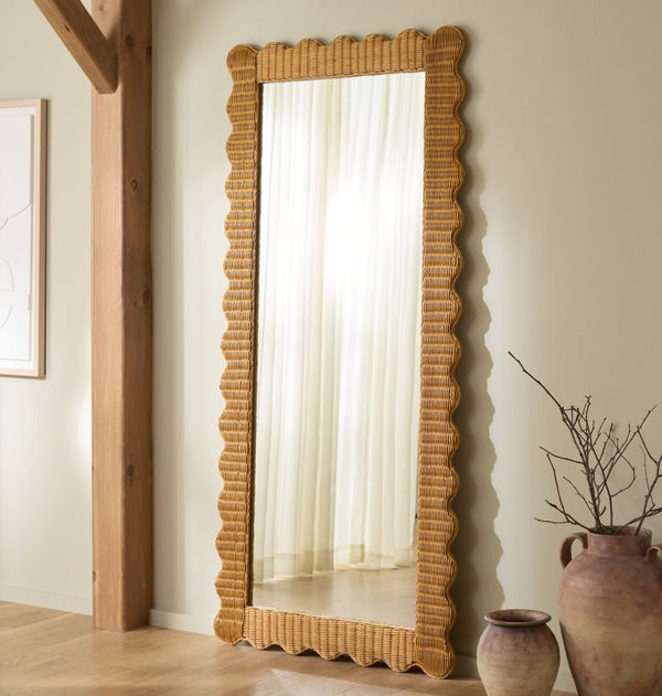 Safavieh Glendetta Woven Rattan Full Length Floor Mirror Bohemian Coastal Bedroom Entryway CWK3021A