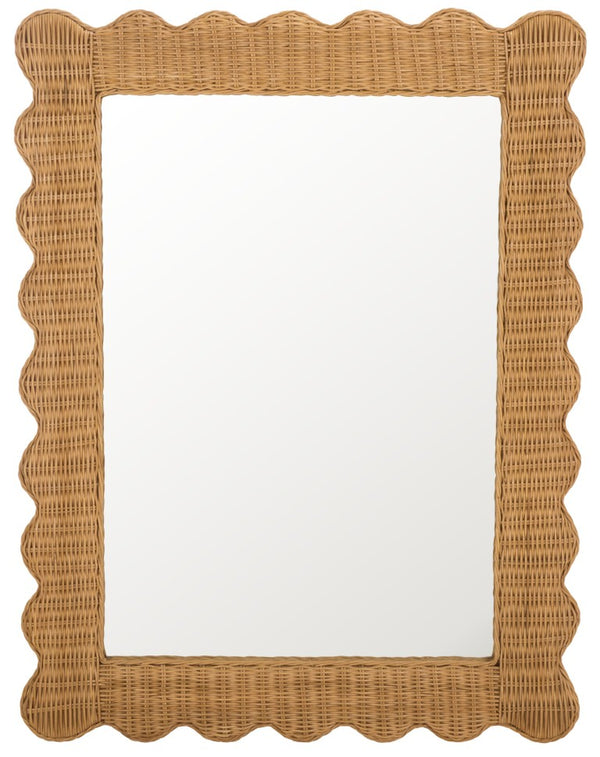 Safavieh Glendetta Woven Rattan Rectangular Wall Mirror Bohemian Natural Frame Bedroom Entryway CWK3022A