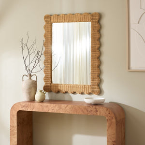 Safavieh Glendetta Woven Rattan Rectangular Wall Mirror Bohemian Natural Frame Bedroom Entryway CWK3022A