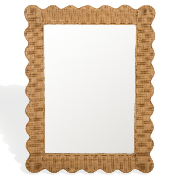 Safavieh Glendetta Woven Rattan Rectangular Wall Mirror Bohemian Natural Frame Bedroom Entryway CWK3022A