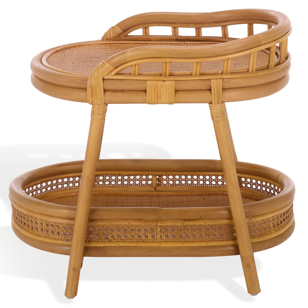 Shayleen Rattan Pole 2 Shelf Accent Table — Compact Boho Side Table With Wood Shelves For Small Spaces