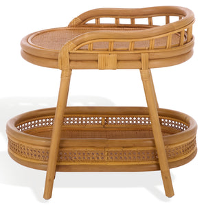 Shayleen Rattan Pole 2 Shelf Accent Table — Compact Boho Side Table With Wood Shelves For Small Spaces