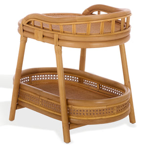 Shayleen Rattan Pole 2 Shelf Accent Table — Compact Boho Side Table With Wood Shelves For Small Spaces