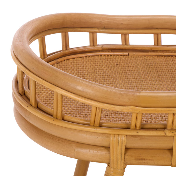 Shayleen Rattan Pole 2 Shelf Accent Table — Compact Boho Side Table With Wood Shelves For Small Spaces