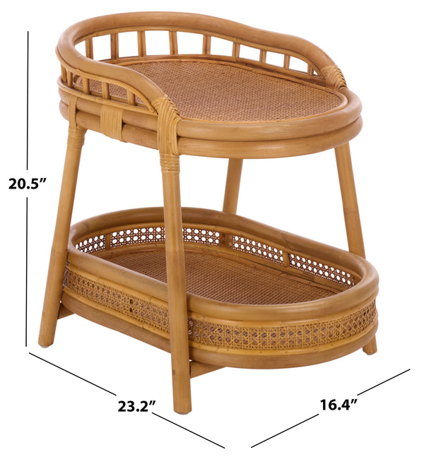 Shayleen Rattan Pole 2 Shelf Accent Table — Compact Boho Side Table With Wood Shelves For Small Spaces