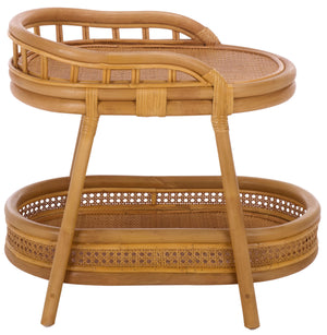 Shayleen Rattan Pole 2 Shelf Accent Table — Compact Boho Side Table With Wood Shelves For Small Spaces