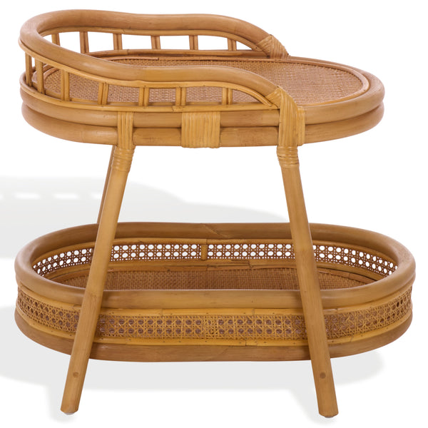 Shayleen Rattan Pole 2 Shelf Accent Table — Compact Boho Side Table With Wood Shelves For Small Spaces