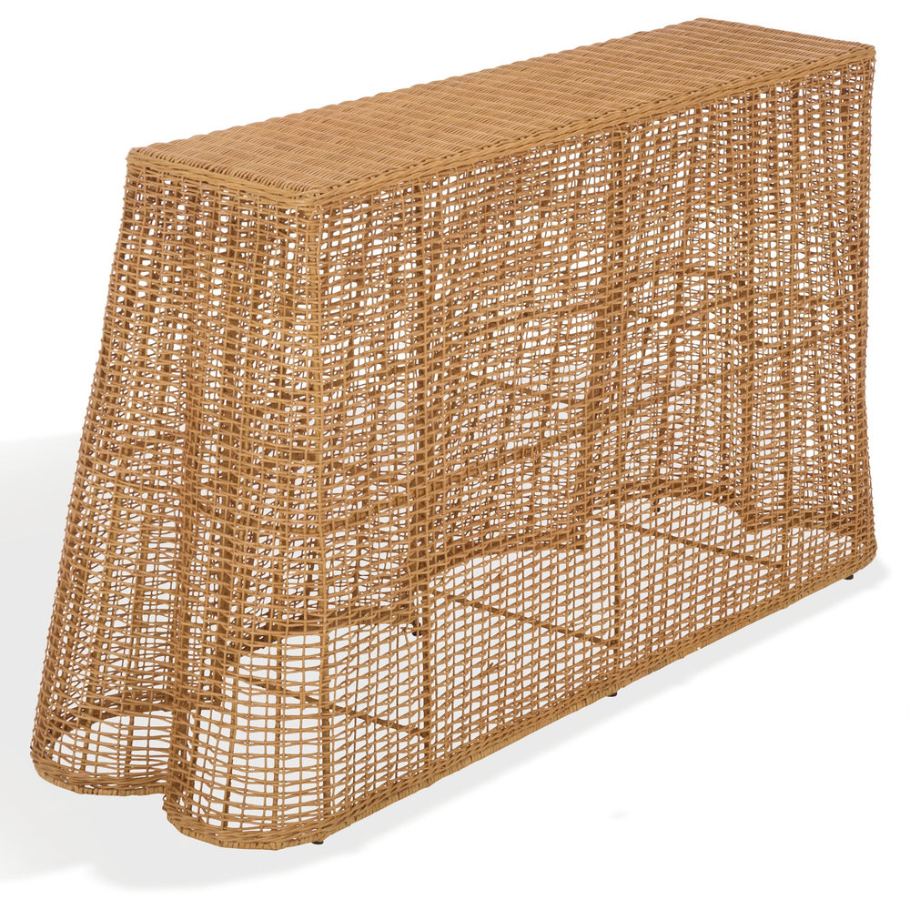 Jilliette Rattan Console Table — Handcrafted Wood & Metal Frame, Fitrit Accents, Coastal Chic Appeal