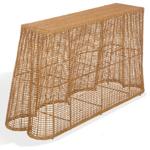 Jilliette Rattan Console Table — Handcrafted Wood & Metal Frame, Fitrit Accents, Coastal Chic Appeal