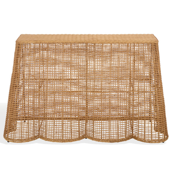 Jilliette Rattan Console Table — Handcrafted Wood & Metal Frame, Fitrit Accents, Coastal Chic Appeal
