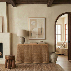 Jilliette Rattan Console Table — Handcrafted Wood & Metal Frame, Fitrit Accents, Coastal Chic Appeal
