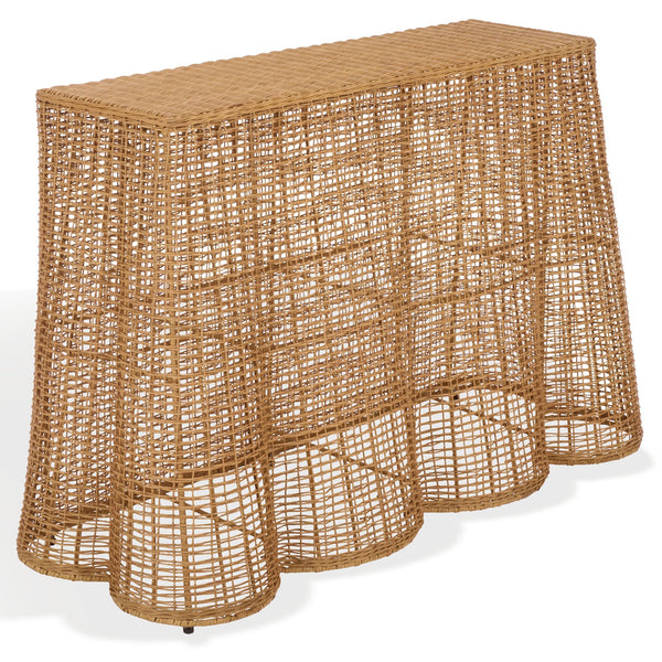 Jilliette Rattan Console Table — Handcrafted Wood & Metal Frame, Fitrit Accents, Coastal Chic Appeal